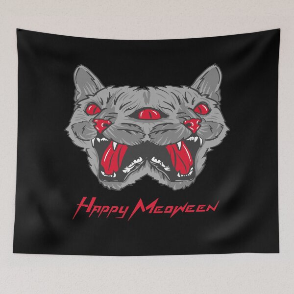 Item preview, Happy Meoween Two Headed Demonic Cat Happy Meoween Halloween Perfect on t-shirts To Stickers designed and sold by LMcDs.