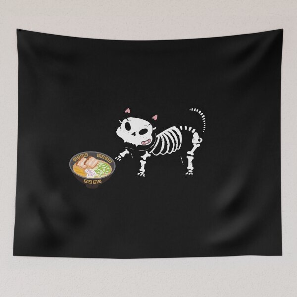 Item preview, Kawaii cat Skeleton eating ramen designed and sold by AGDesignstore.