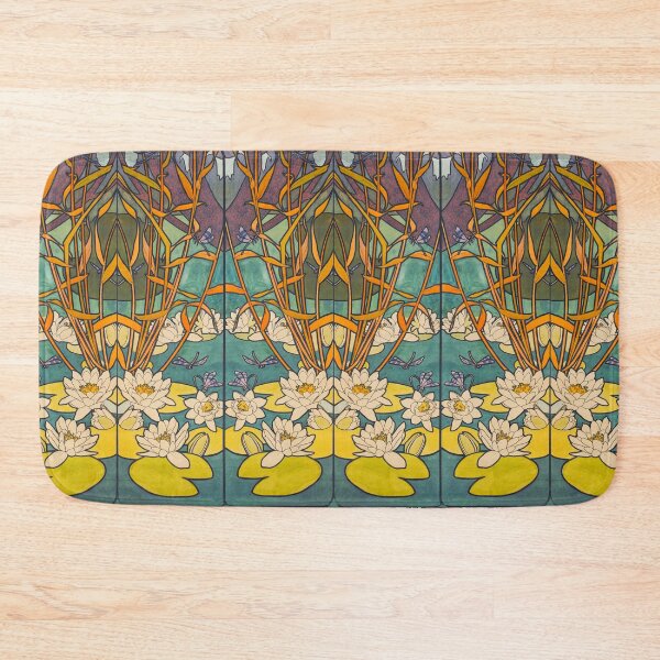 Item preview, WHITE WATER LILIES ,YELLOW LEAVES AND REEDS ON THE LAKE Art Nouveau Floral designed and sold by BulganLumini.