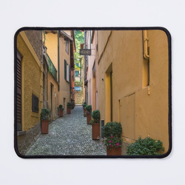 Item preview, Ocher Yellow Houses Lined with Flowerpots - Gallivanting Around Famous Bellagio on Lake Como in Lombardy Italy designed and sold by Georgia Mizuleva.