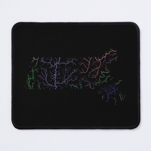 Item preview, Massachusetts River Basin Map in Rainbow Colours with Black Background designed and sold by GrasshopperGeo.