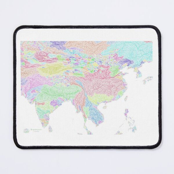 Item preview, India and China River Basin Map in Rainbow Colours with White Background designed and sold by GrasshopperGeo.
