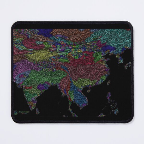 Item preview, India and China River Basin Map in Rainbow Colours with Black Background designed and sold by GrasshopperGeo.