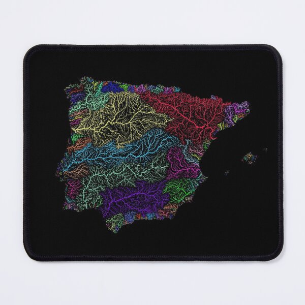 Item preview, Iberia River Basin Map in Rainbow Colours with Black Background designed and sold by GrasshopperGeo.