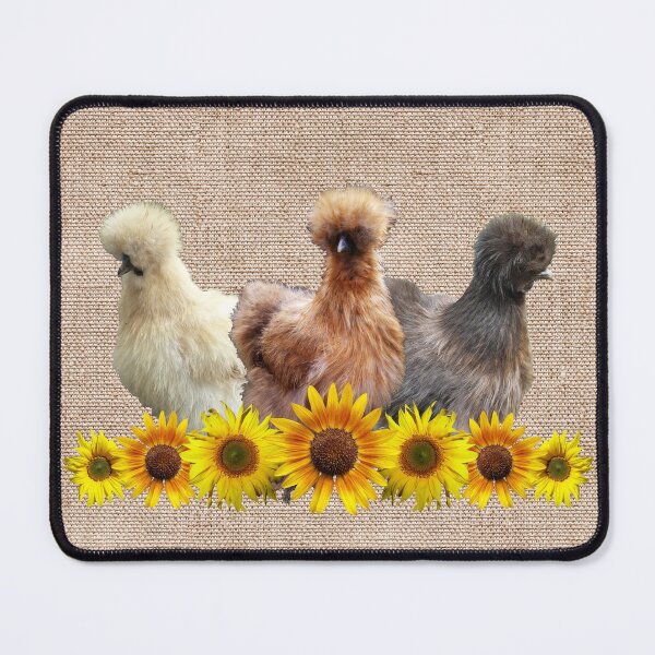 Item preview, Farmhouse Silkie Bantams Chicken Trio with Sunflowers on Fine Burlap designed and sold by StandoutSilkies.