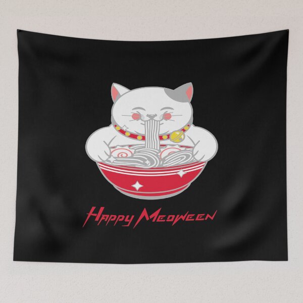 Item preview, Happy Meoween Cat Eating Ramen Noodles Happy Meoween Halloween Perfect on t-shirts To Stickers designed and sold by LMcDs.