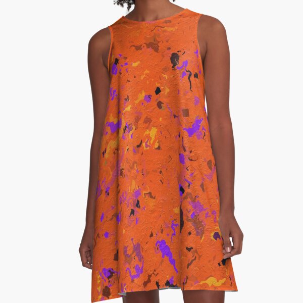 Orange, Yellow, Purple and Black Abstract A-Line Dress