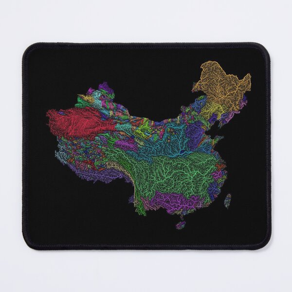 Item preview, China and Taiwan River Basin Map in Rainbow Colours with Black Background designed and sold by GrasshopperGeo.