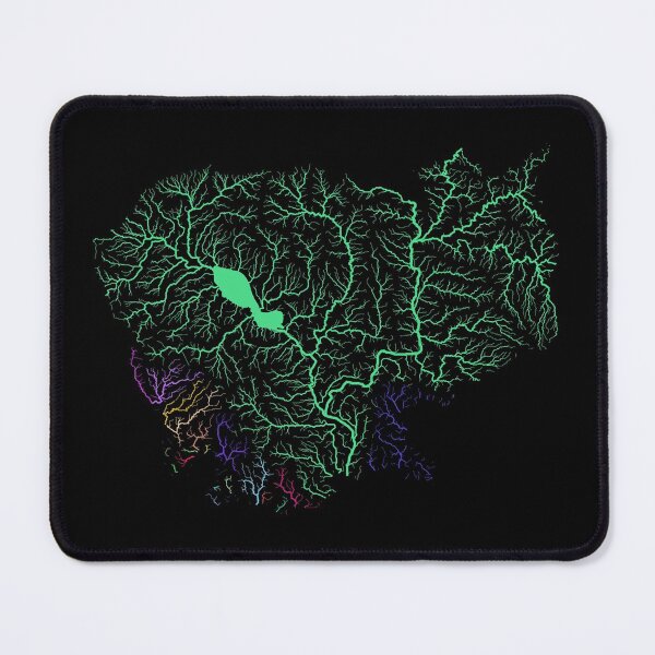 Item preview, Cambodia River Basin Map in Rainbow Colours with Black Background designed and sold by GrasshopperGeo.