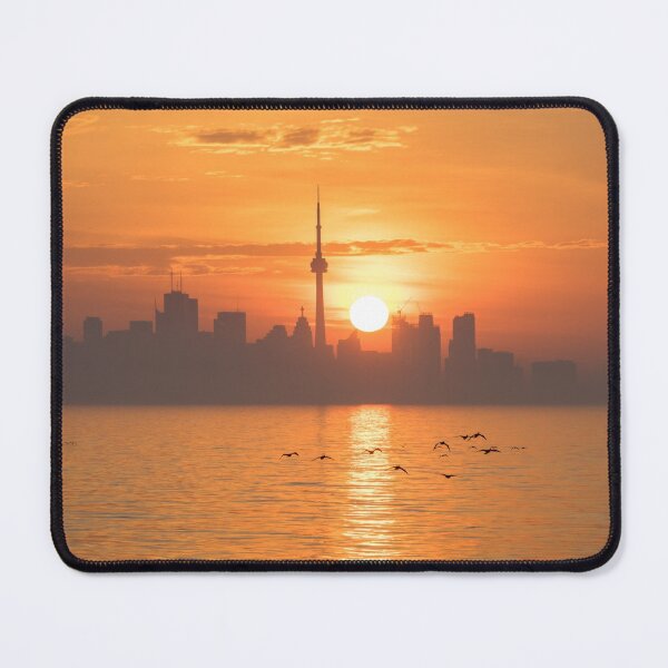 Item preview, Tangerine Mist - Toronto Skyline Sunrise with Flying Birds designed and sold by Georgia Mizuleva.