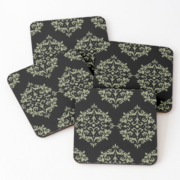 Item preview, Green and Black Simple Damask Scroll Pattern Pairs Sherwin Williams 2022 Popular Color Cucuzza Verde SW 9038 designed and sold by ColorOfTheYears.