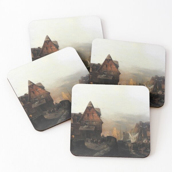 Item preview, Medieval European street (auf einen Kanal mit Fachwerk und belebten Gassen) - Carl Hilgers Blick  designed and sold by Vintage Designs +.