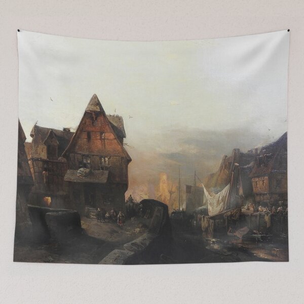 Item preview, Medieval European street (auf einen Kanal mit Fachwerk und belebten Gassen) - Carl Hilgers Blick  designed and sold by Vintage Designs +.