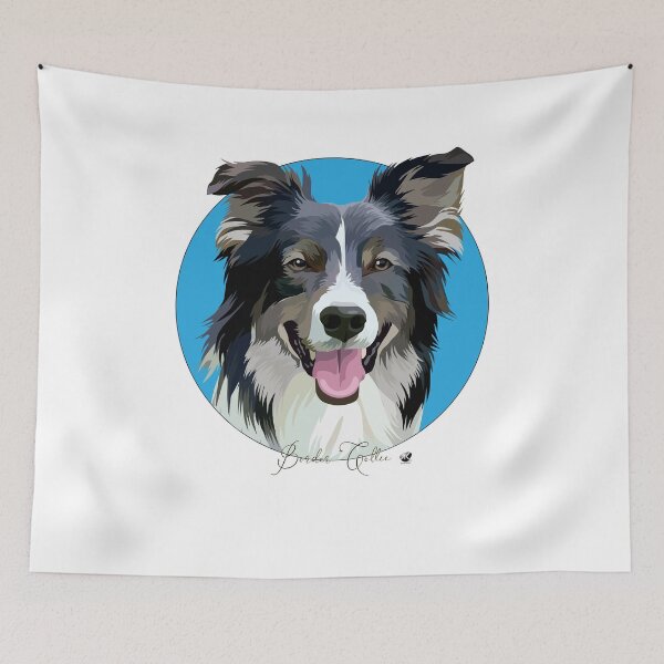 Item preview, Border collie dog illustration in a blue circle designed and sold by Alexandra Kueny.