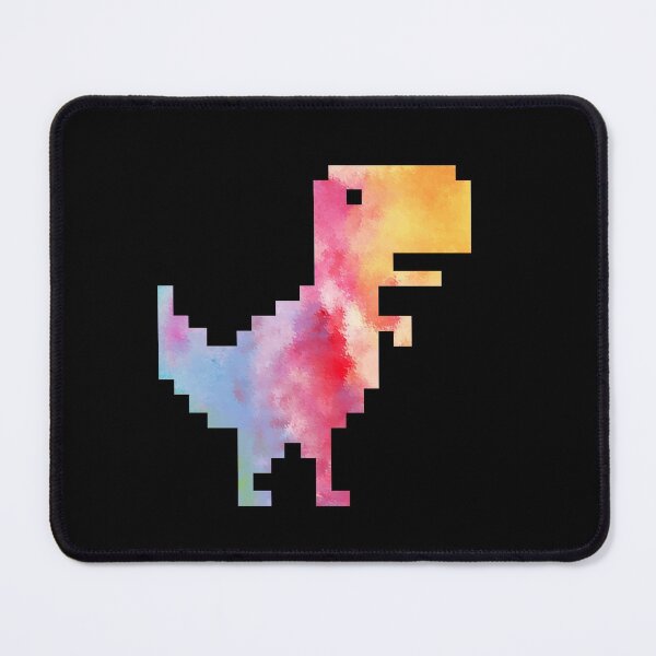 Colorful Watercolor Pixel Offline T-Rex Dinosaur - Dark Mode Mouse Pad