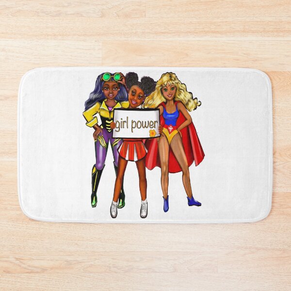 Item preview, Girl power anime girl cheerleader, superhero and explorer - diverse group with Afro hair in puffs, blond hair, black hair, dimples, brown eyes and green eyes designed and sold by Artonmytee.
