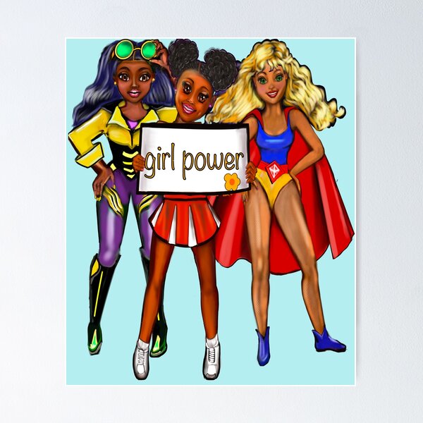 Girl power black anime girl cheerleader with Afro hair in puffs