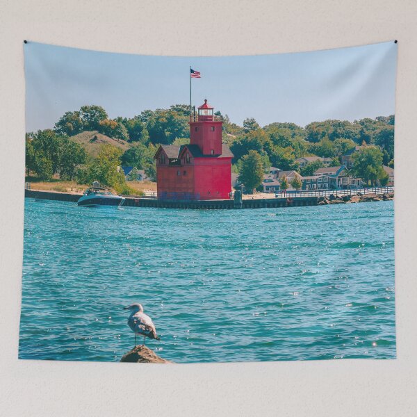 Item preview, Seagull perched in front of Big Red Lighthouse in Holland Michigan  designed and sold by Michael Deemer.
