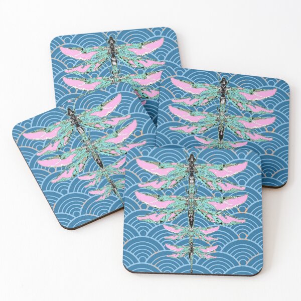 Item preview, ROSE DRAGONFLY PATTERNS ON BLUE CLOUD DESIGNS ART designed and sold by sharlesart.