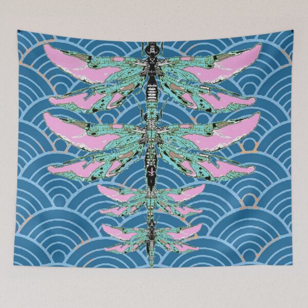Item preview, ROSE DRAGONFLY PATTERNS ON BLUE CLOUD DESIGNS ART designed and sold by sharlesart.