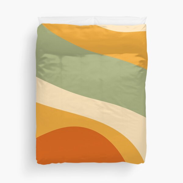 70s Retro Groovy Pattern Green, Cream, Yellow, Orange and Terracotta 2 Duvet Cover
