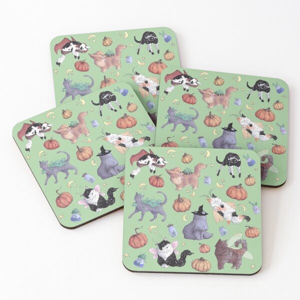Item preview, Costumed Cats Fall Green Pattern designed and sold by Shymoon-Art.