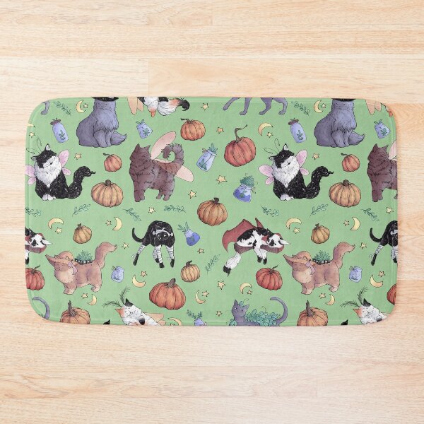 Item preview, Costumed Cats Fall Green Pattern designed and sold by Shymoon-Art.