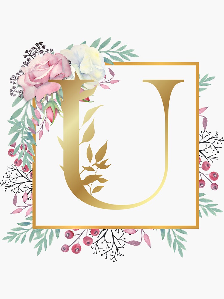 Floral Golden Monogram U Sticker for Sale by Renatas Traideris