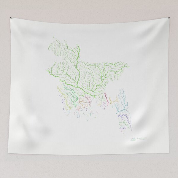 Item preview, Bangladesh River Basin Map in Rainbow Colours with White Background designed and sold by GrasshopperGeo.