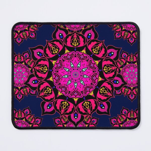 Item preview, Bright Pink Multicolor Mandala Pattern with Navy Blue Background designed and sold by IridescentSea.