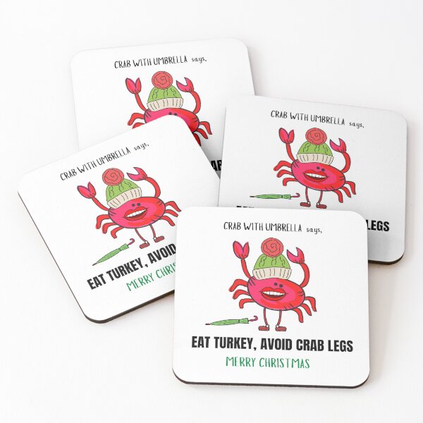 Item preview,  CUTE FUNNY CARTOON RED PINK CRAB WITH UMBRELLA “Merry Christmas” Eat Turkey designed and sold by EllieMonroe.