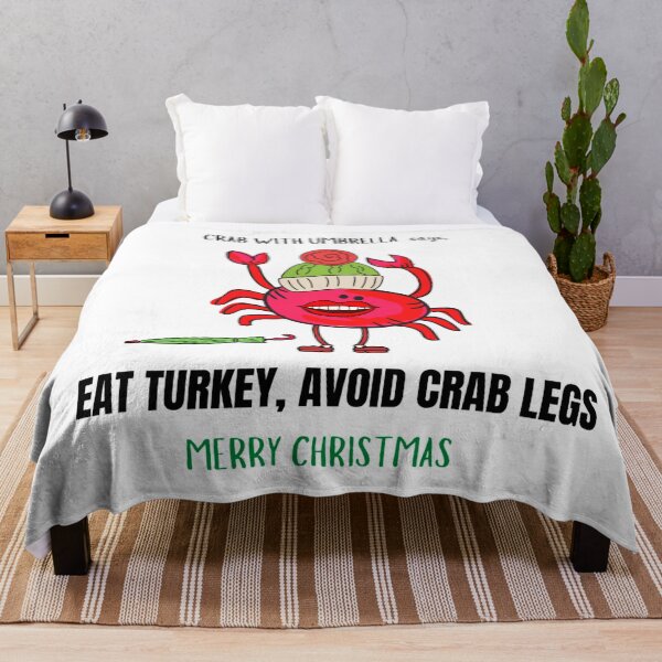 Item preview, CUTE FUNNY CARTOON RED PINK CRAB WITH UMBRELLA “Merry Christmas” Eat Turkey designed and sold by EllieMonroe.