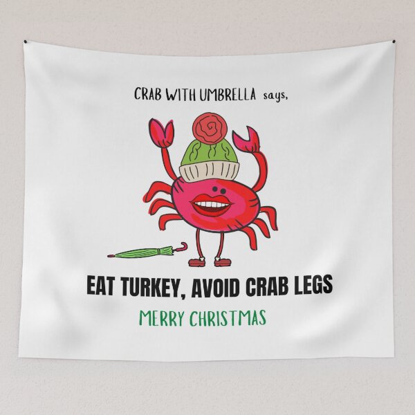 Item preview,  CUTE FUNNY CARTOON RED PINK CRAB WITH UMBRELLA “Merry Christmas” Eat Turkey designed and sold by EllieMonroe.