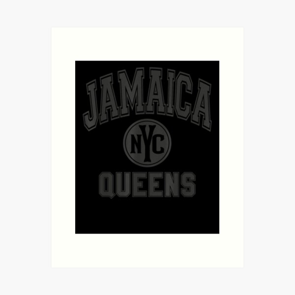 Artikel-Vorschau von Jamaica Queens Nyc Varsity Style Schwarz mit schwarzem Aufdruck, designt und verkauft von bar0zysbertha.