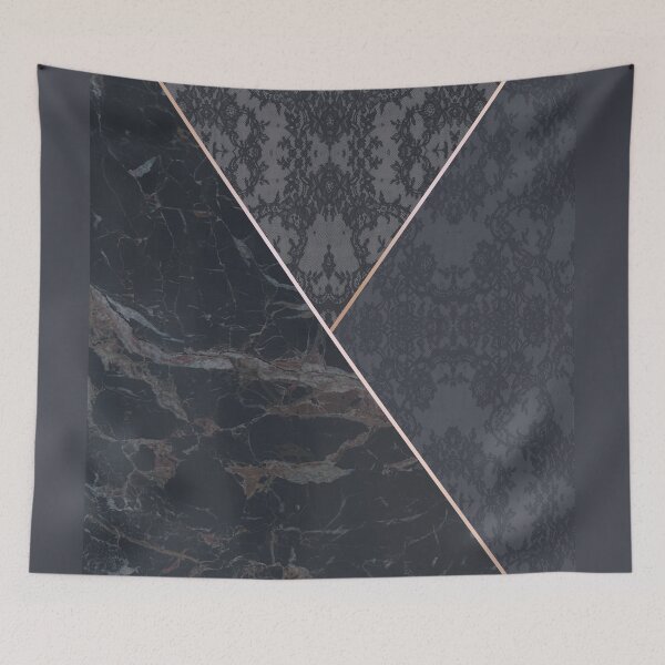 Item preview, Chic Pastel Navy Ocean Blue Rosegold Geometric Floral Lace and Marble Pattern  designed and sold by LaceySkies.