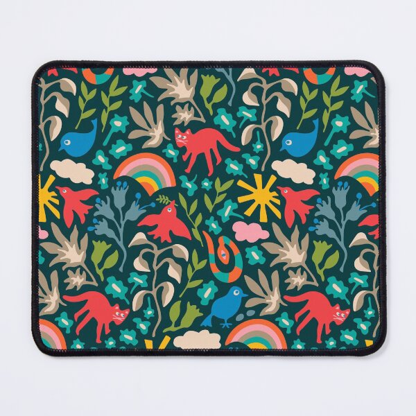 Item preview, LAND OF PLENTY Cute Fun Eco Nature Pattern with Birds Animals Flowers Rainbow Sun Clouds in Bright Multi-Colours on Dark Teal - UnBlink Studio by Jackie Tahara designed and sold by Jackie Tahara of UnBlink Studio.