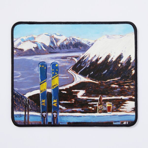 Alaska Skiing Shirt, Downhill Skis, Gift for Skier, Girdwood, Mt. Alyeska, Gift for Alaskan, Skiing Art, Skis Art Mouse Pad