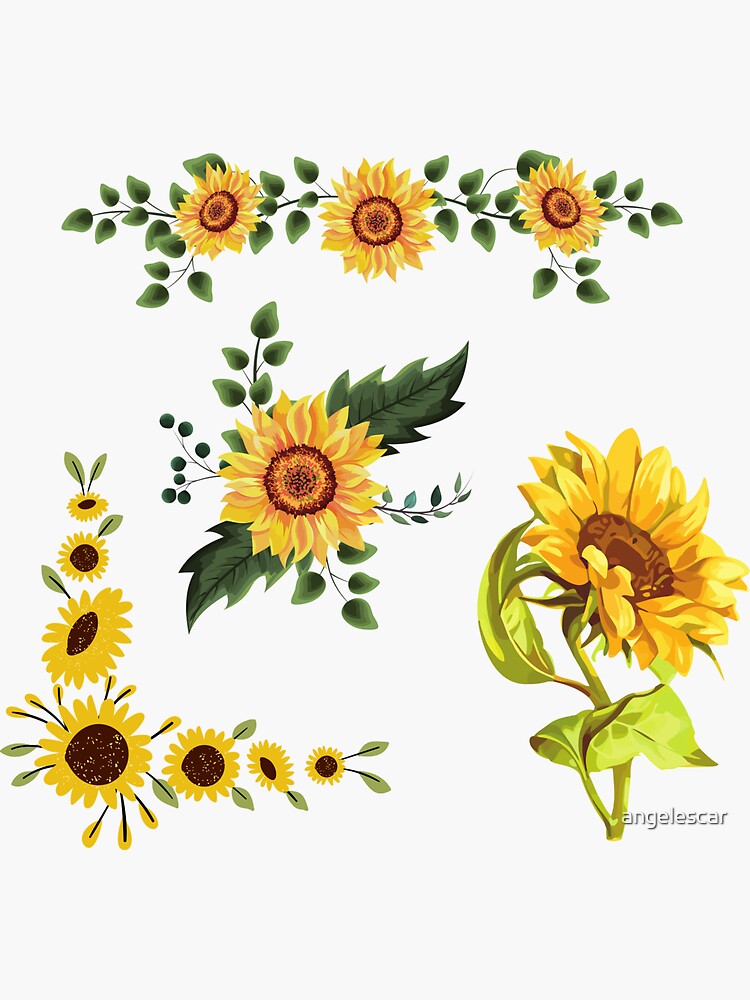 "sunflower sticker, pack of 4 sunflowers" Sticker by angelescar Redbubble