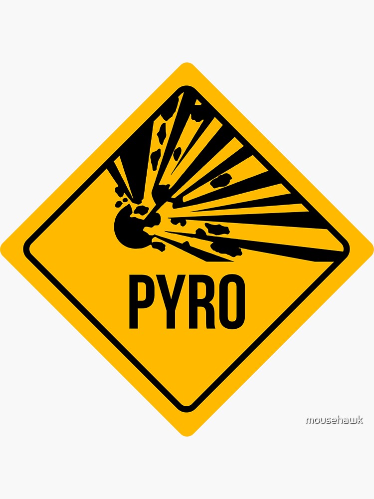 Imagen 3 de 3, Pegatina con la obra Advertencia Pyro, diseñada y vendida por mousehawk.