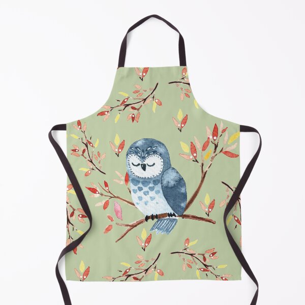 Item preview, Cute watercolor owl and autumn leaves, green background designed and sold by Carrot Faery Art.