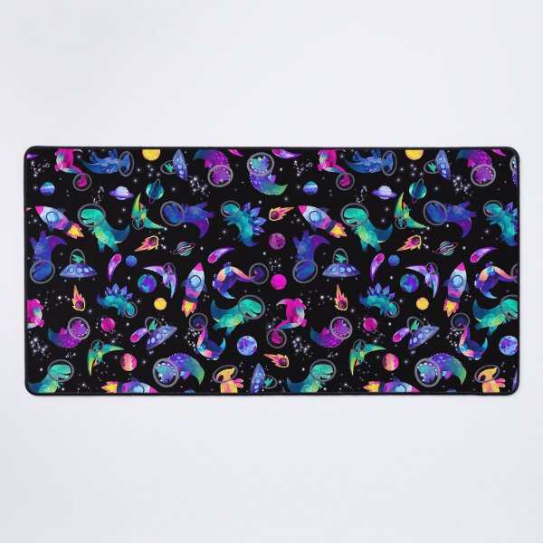 Space Dinosaur Astronauts Watercolor Pink Purple Pattern Desk Mat