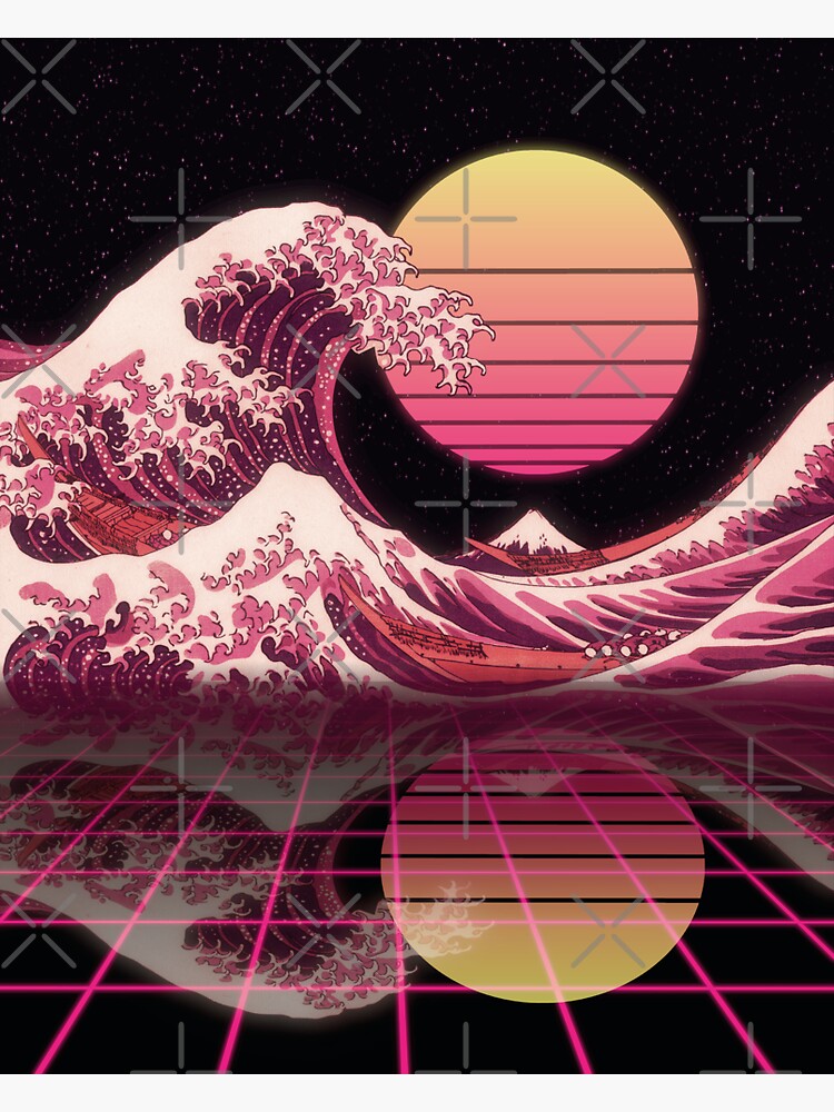 Synthwave Great Wave Of Kanagawa Sticker For Sale By Becoolart