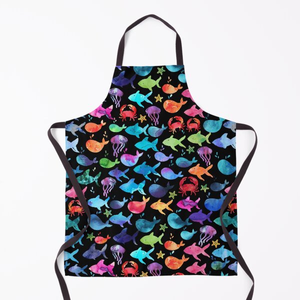 Item preview, Rainbow Watercolor Under the Sea Ocean Fish Black designed and sold by SamAnnDesigns.