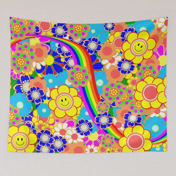 Item preview, Retro Vintage Flower Power Rainbow Pattern designed and sold by BleuSky.