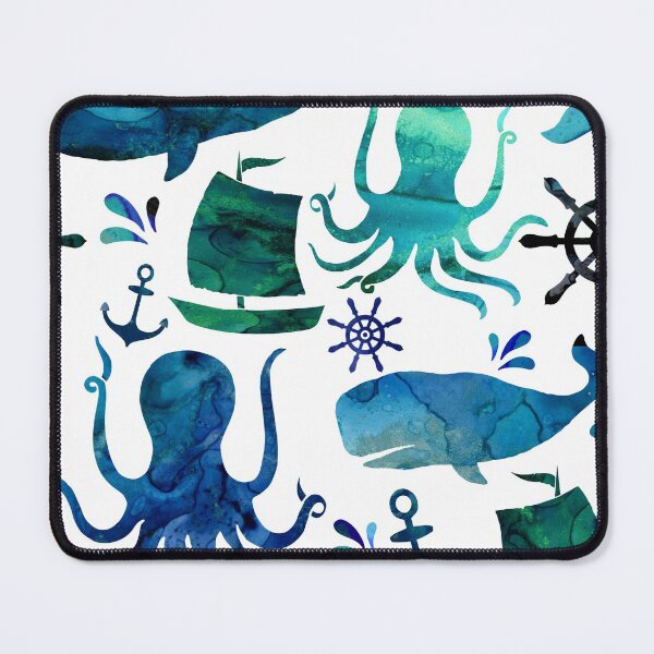 Item preview, Watercolor Ocean Nautical Whale Octopus designed and sold by SamAnnDesigns.
