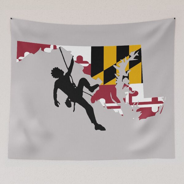 Item preview, Rock Climber Man Afro Hair Maryland Flag ( black silhouette )  designed and sold by VickyGood.
