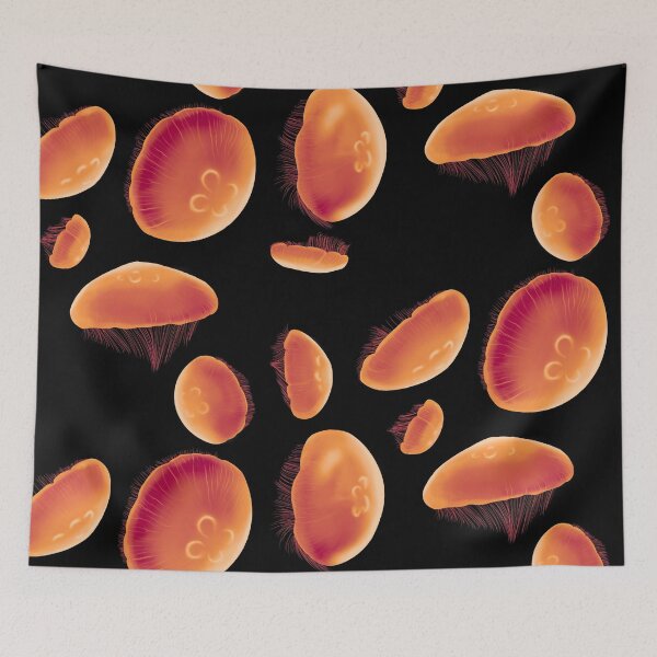 Item preview, 8 Orange, Red, and Yellow Moon Jellies (black background) designed and sold by MptR.