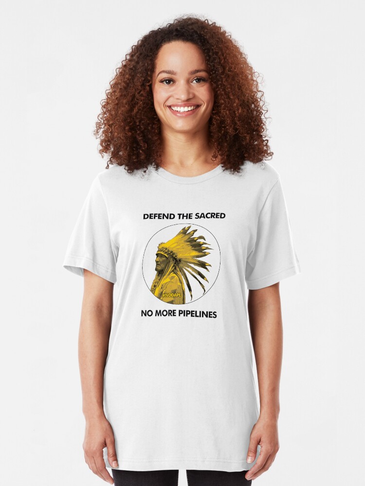 Alternate view of Defend The Sacred - No More Pipelines #NODAPL Slim Fit T-Shirt