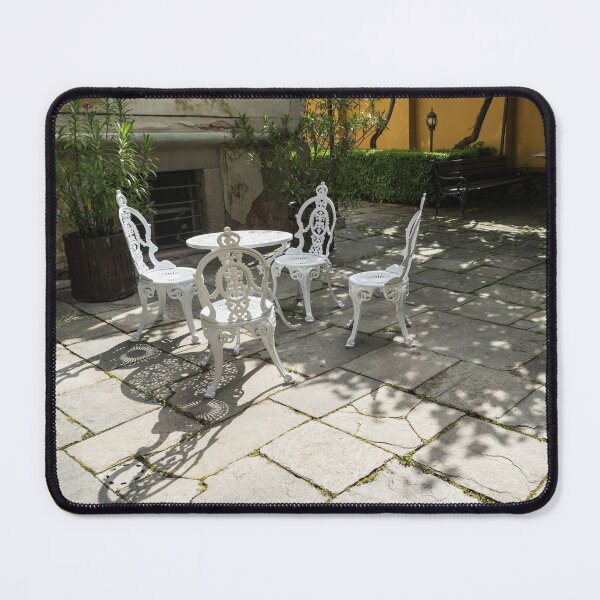 Item preview, Sun Dappled Invitation - Ubercharming Courtyard with Elegant Cast Iron Furniture designed and sold by Georgia Mizuleva.