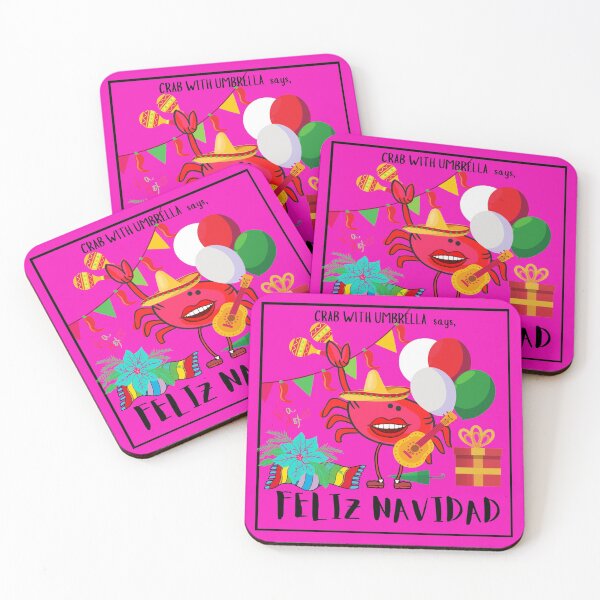 Item preview,  CUTE FUNNY CARTOON FUCHSIA  RED PINK CRAB WITH UMBRELLA “FELIZ NAVIDAD” (FUCHSIA Background) designed and sold by EllieMonroe.